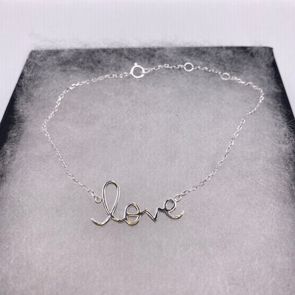 Tiny Silver Bracelet | Love Word Script Charm | 925 Sterling Silver Chain Minimalist Prom Jewelry Everyday Stacking Charm Bracelet