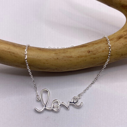 Tiny Silver Bracelet | Love Word Script Charm | 925 Sterling Silver Chain Minimalist Prom Jewelry Everyday Stacking Charm Bracelet