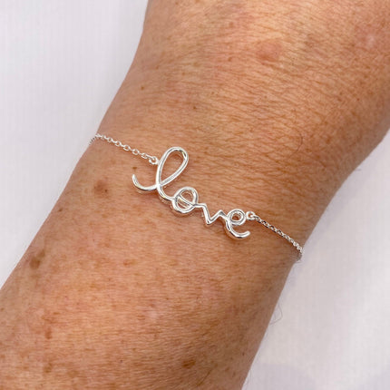 Tiny Silver Bracelet | Love Word Script Charm | 925 Sterling Silver Chain Minimalist Prom Jewelry Everyday Stacking Charm Bracelet
