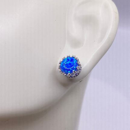 Tiny Silver Earrings | Mini Blue Fire Opal Gemstone | 925 Sterling Silver Dainty Stud Button Earrings