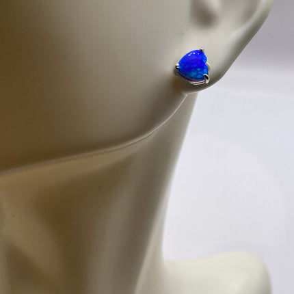 Tiny Gold Earrings | Mini Heart Blue Fire Opal Gold Stud Button Earrings