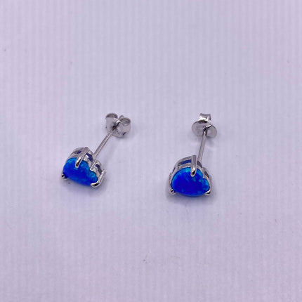 Tiny Gold Earrings | Mini Heart Blue Fire Opal Gold Stud Button Earrings