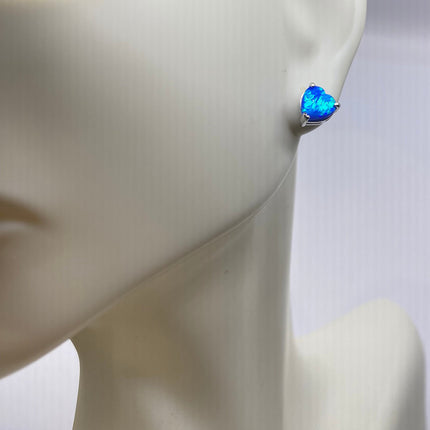 Tiny Gold Earrings | Mini Heart Blue Fire Opal Gold Stud Button Earrings