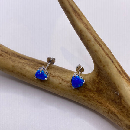 Tiny Gold Earrings | Mini Heart Blue Fire Opal Gold Stud Button Earrings