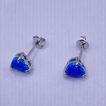 Tiny Gold Earrings | Mini Heart Blue Fire Opal Gold Stud Button Earrings