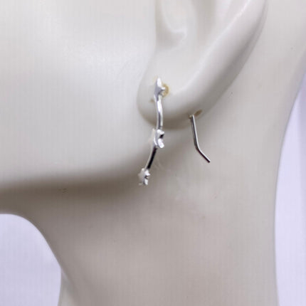 Vintage Silver Earrings | Tiny Deco Star Dangle Design | 925 Sterling Silver Stud Earrings | Minimalist Everyday Jewelry