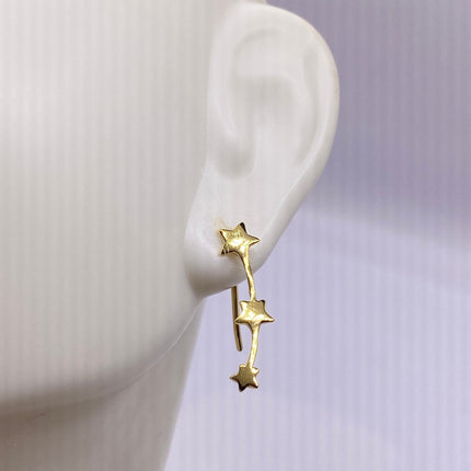 Vintage Gold Earrings | Tiny Deco Star Dangle Design | Golden 925 Sterling Silver Stud Earrings | Minimalist Everyday Jewelry