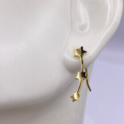 Vintage Gold Earrings | Tiny Deco Star Dangle Design | Golden 925 Sterling Silver Stud Earrings | Minimalist Everyday Jewelry