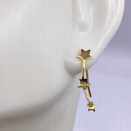 Vintage Gold Earrings | Tiny Deco Star Dangle Design | Golden 925 Sterling Silver Stud Earrings | Minimalist Everyday Jewelry