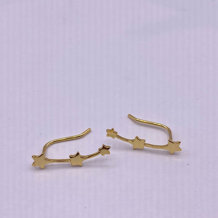Vintage Gold Earrings | Tiny Deco Star Dangle Design | Golden 925 Sterling Silver Stud Earrings | Minimalist Everyday Jewelry