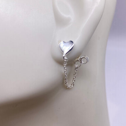 Tiny Silver Earrings | Mini Heart Chain Charm | 925 Sterling Silver Dainty Dangle Hoop Huggie Earrings | Minimalist Everyday Jewelry