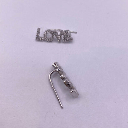 Tiny Silver Earrings | Mini Love Word Cubic Zirconia Crystal Diamond | Pave Set 925 Sterling Silver Dangle Earrings | Minimalist Everyday