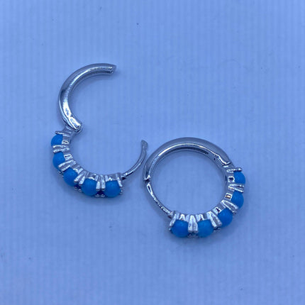 Tiny Silver Earrings | Mini Turquoise Gemstone Dainty Beads | 925 Sterling Silver Dangle Hoop Huggie Earrings | Minimalist Everyday Jewelry