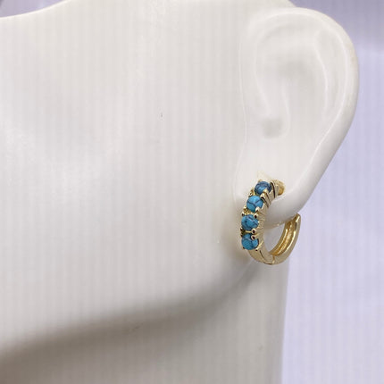 Tiny Gold Earrings | Mini Turquoise Gemstone Dainty Beads | Golden 925 Sterling Silver Hoop Loop Huggie Earrings | Minimalist Everyday