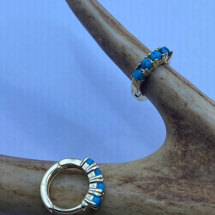 Tiny Gold Earrings | Mini Turquoise Gemstone Dainty Beads | Golden 925 Sterling Silver Hoop Loop Huggie Earrings | Minimalist Everyday