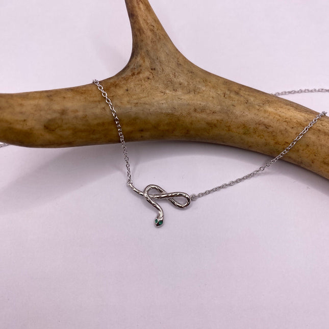 Tiny Silver Snake Pendant Necklace | 925 Sterling Silver Dainty Chain Serpent Charm Necklace