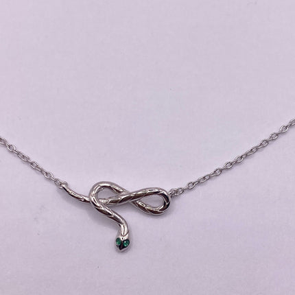 Tiny Silver Snake Pendant Necklace | 925 Sterling Silver Dainty Chain Serpent Charm Necklace