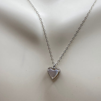 Vintage Opal Mother of Pearl Heart Necklace - Dainty 925 Sterling Silver Chain, Delicate Design, Free US Shipping