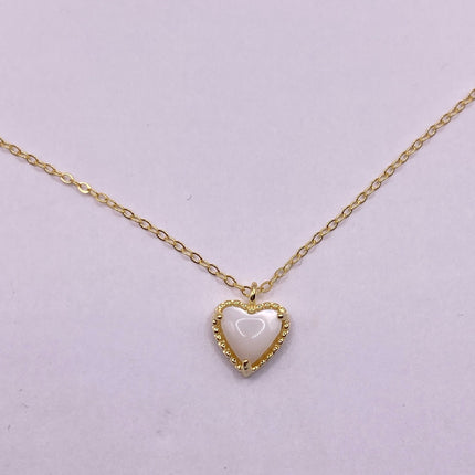 Vintage tiny gold heart Mother of pearl chain minimal necklace