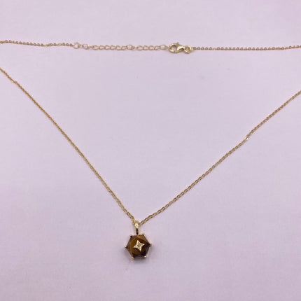 Vintage Tiny Gold Charm Necklace |Tigers Eye Gemstone Dainty Gold 925 Sterling Silver Chain Necklace | Minimalist Style Crystal