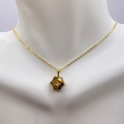 Vintage Tiny Gold Charm Necklace |Tigers Eye Gemstone Dainty Gold 925 Sterling Silver Chain Necklace | Minimalist Style Crystal