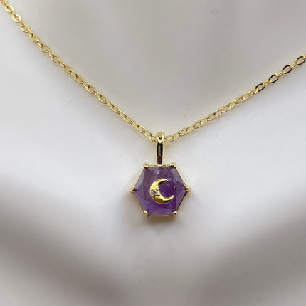 Vintage Tiny Gold Charm Necklace | Purple Amethyst Gemstone Dainty Gold 925 Sterling Silver Chain Necklace | Minimalist Style Crystal