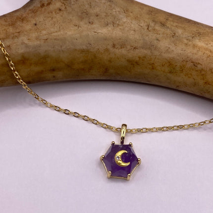 Vintage Tiny Gold Charm Necklace | Purple Amethyst Gemstone Dainty Gold 925 Sterling Silver Chain Necklace | Minimalist Style Crystal