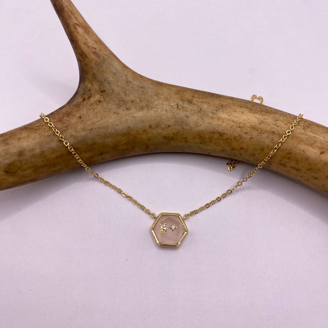 Vintage Tiny Gold Charm Necklace | Pink Rose Quartz Gemstone Dainty Gold 925 Sterling Silver Chain Necklace | Minimalist Style Crystal