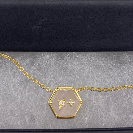 Vintage Tiny Gold Charm Necklace | Pink Rose Quartz Gemstone Dainty Gold 925 Sterling Silver Chain Necklace | Minimalist Style Crystal