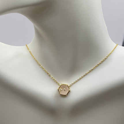 Vintage Tiny Gold Charm Necklace | Pink Rose Quartz Gemstone Dainty Gold 925 Sterling Silver Chain Necklace | Minimalist Style Crystal