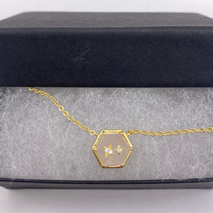 Vintage Tiny Gold Charm Necklace | Pink Rose Quartz Gemstone Dainty Gold 925 Sterling Silver Chain Necklace | Minimalist Style Crystal