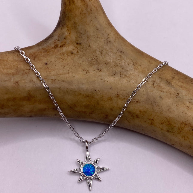 Vintage tiny opal star on a chain minimalist necklace