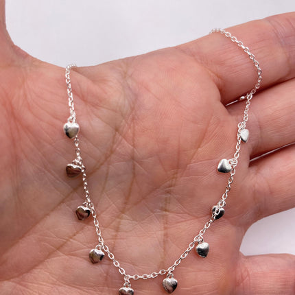 Tiny Silver Charm Necklace | Dainty Heart 925 Sterling Silver Chain Necklace