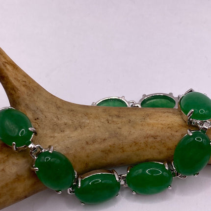 Vintage Green Aventurine Jade Lucky Bracelet - Silver Bronze