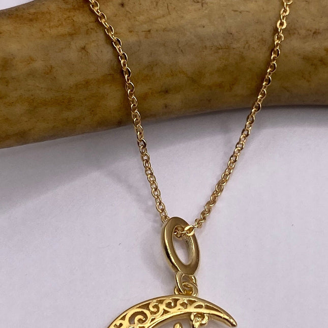 Vintage Gold Muslim Moon Crescent Star of Islam on Chain Necklace |9k GF