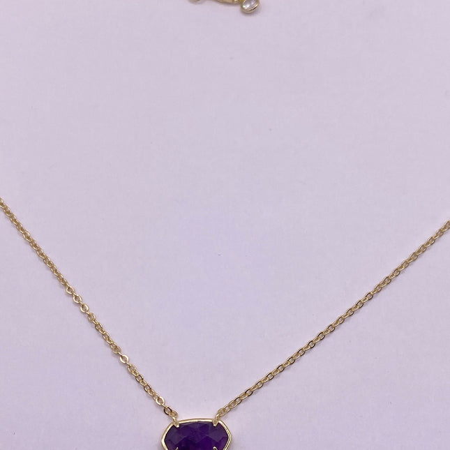 Vintage Tiny Gold Charm Necklace | Purple Amethyst Gemstone Dainty Gold 925 Sterling Silver Chain Necklace | Minimalist Style Crystal