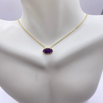Vintage Tiny Gold Charm Necklace | Purple Amethyst Gemstone Dainty Gold 925 Sterling Silver Chain Necklace | Minimalist Style Crystal