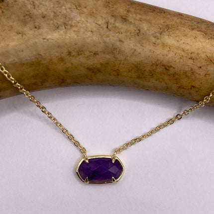 Vintage Tiny Gold Charm Necklace | Purple Amethyst Gemstone Dainty Gold 925 Sterling Silver Chain Necklace | Minimalist Style Crystal