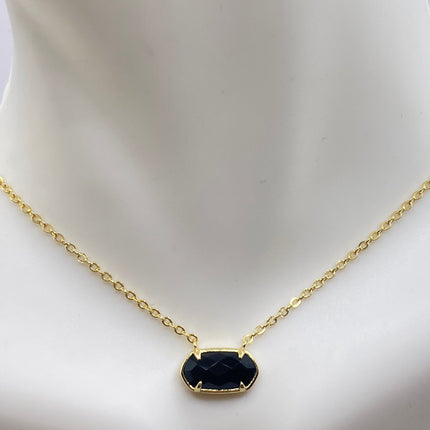 Vintage Tiny Gold Charm Necklace | Black Onyx Gemstone Dainty Gold 925 Sterling Silver Chain Necklace | Minimalist Style Crystal