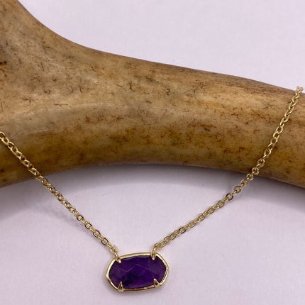 Vintage Tiny Gold Charm Necklace | Purple Amethyst Gemstone Dainty Gold 925 Sterling Silver Chain Necklace | Minimalist Style Crystal
