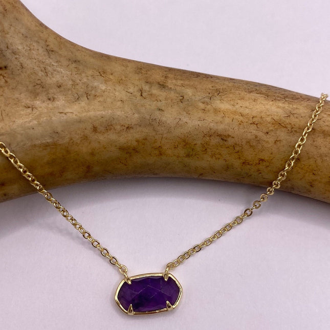 Vintage Tiny Gold Charm Necklace | Purple Amethyst Gemstone Dainty Gold 925 Sterling Silver Chain Necklace | Minimalist Style Crystal
