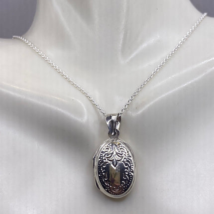 Vintage Silver Locket | Tiny Oval Photo Memory Charm Pendant | 925 Sterling Silver Delicate Chain | Small Photo Mini Memory Necklace