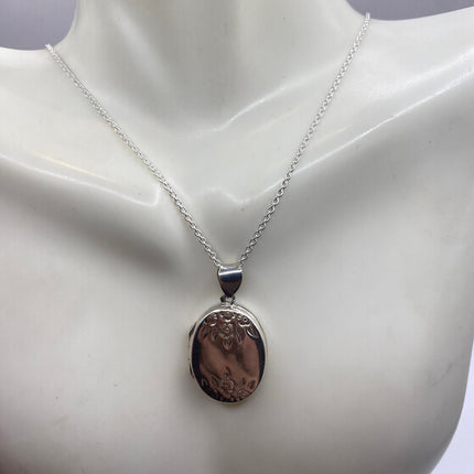 Vintage Silver Locket | Tiny Oval Photo Locket Pendant Photo Memory Charm | 925 Sterling Silver Chain Necklace Holds Small Photo or Memory