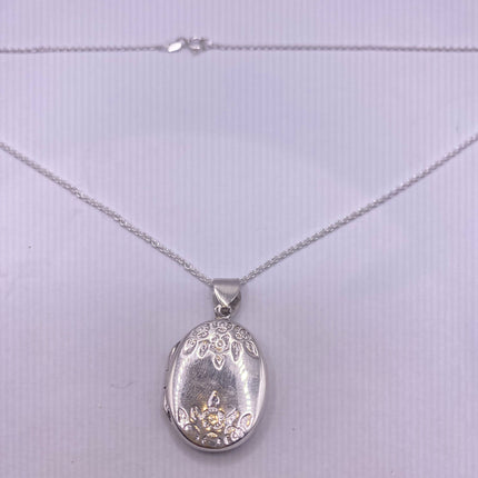 Vintage Silver Locket | Tiny Oval Photo Locket Pendant Photo Memory Charm | 925 Sterling Silver Chain Necklace Holds Small Photo or Memory