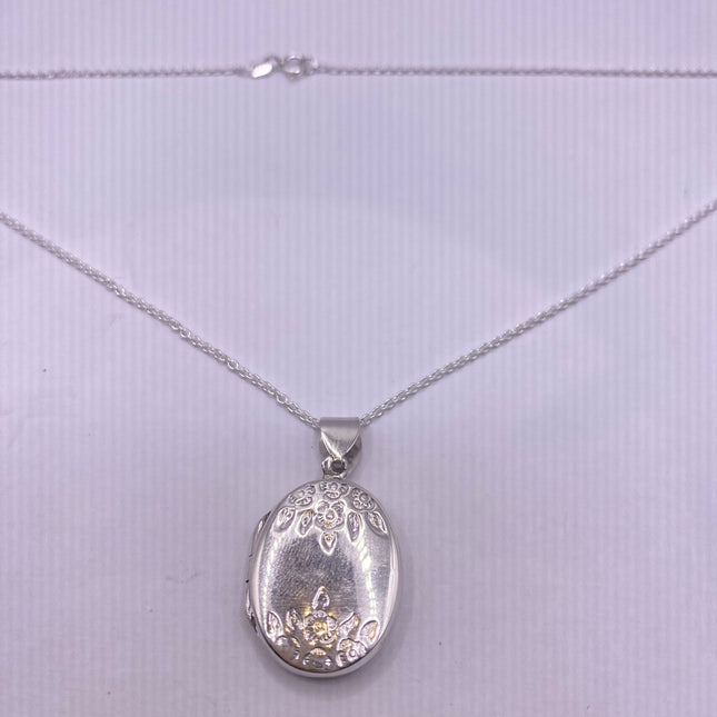 Vintage Silver Locket | Tiny Oval Photo Locket Pendant Photo Memory Charm | 925 Sterling Silver Chain Necklace Holds Small Photo or Memory