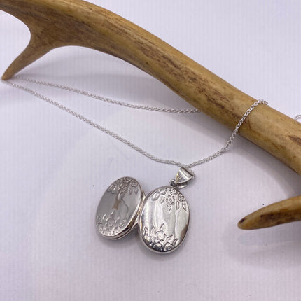 Vintage Silver Locket | Tiny Oval Photo Locket Pendant Photo Memory Charm | 925 Sterling Silver Chain Necklace Holds Small Photo or Memory