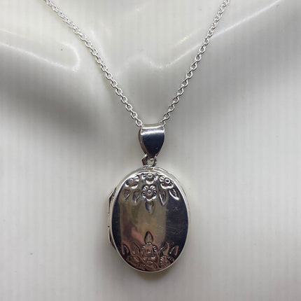 Vintage Silver Locket | Tiny Oval Photo Locket Pendant Photo Memory Charm | 925 Sterling Silver Chain Necklace Holds Small Photo or Memory
