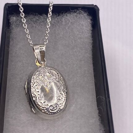 Vintage Silver Locket | Tiny Oval Photo Locket Pendant Photo Memory Charm | 925 Sterling Silver Chain Necklace Holds Small Photo or Memory