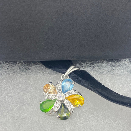 Vintage Flower 925 Sterling Silver Pendant Velvet Choker Necklace