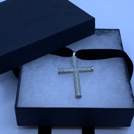 Vintage White Sapphire Pave Cross Choker 925 Sterling Silver Necklace